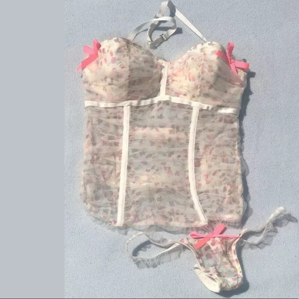 Victoria's Secret Pink Bow Tulle Bustier Set 34B
